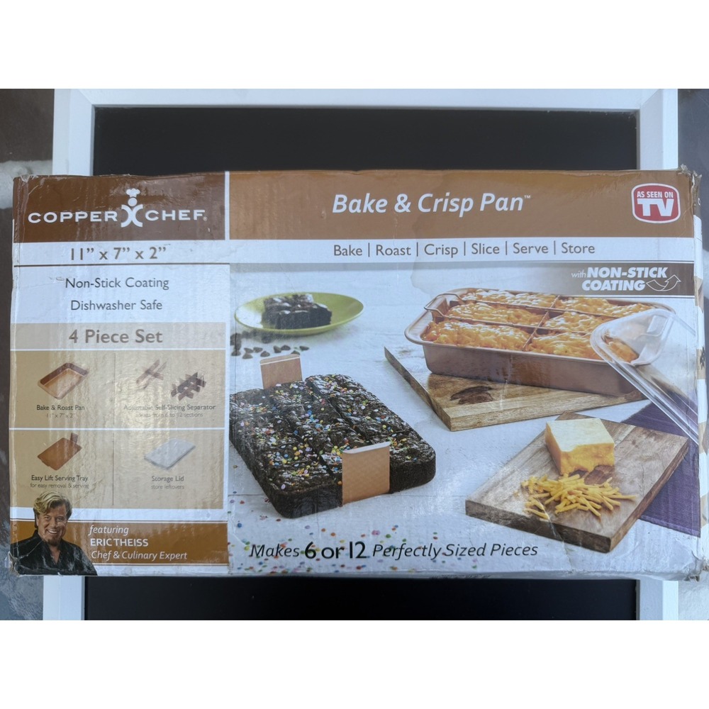 Copper Chef Bake & Crisp Pan 4 Piece Set Non-Stick Brownie Pan with Lid 11x7x2